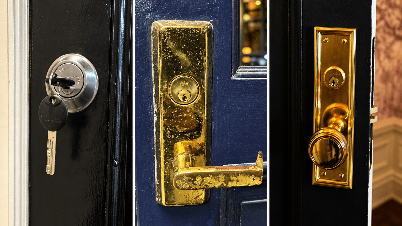 Three types of door locks and security hardware