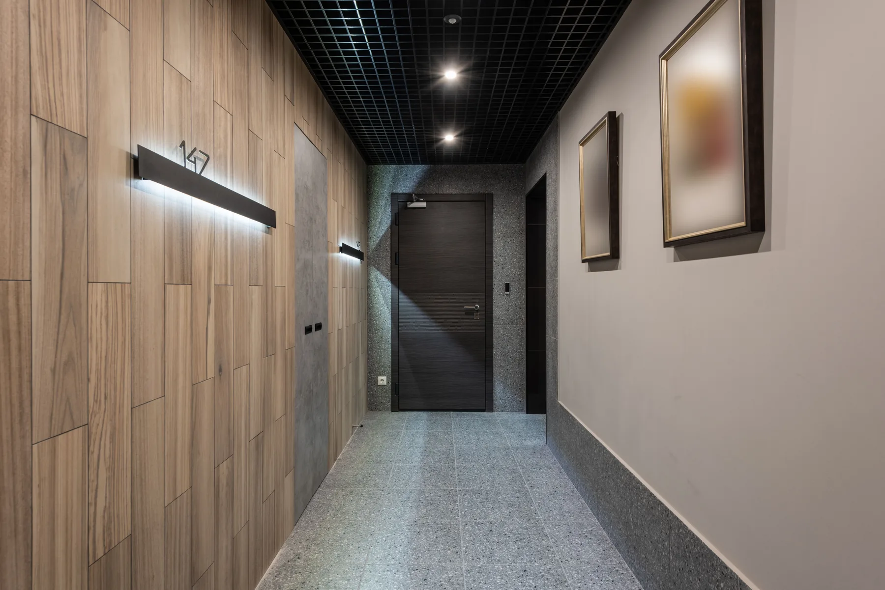 Dark wood entry doors with sidelight