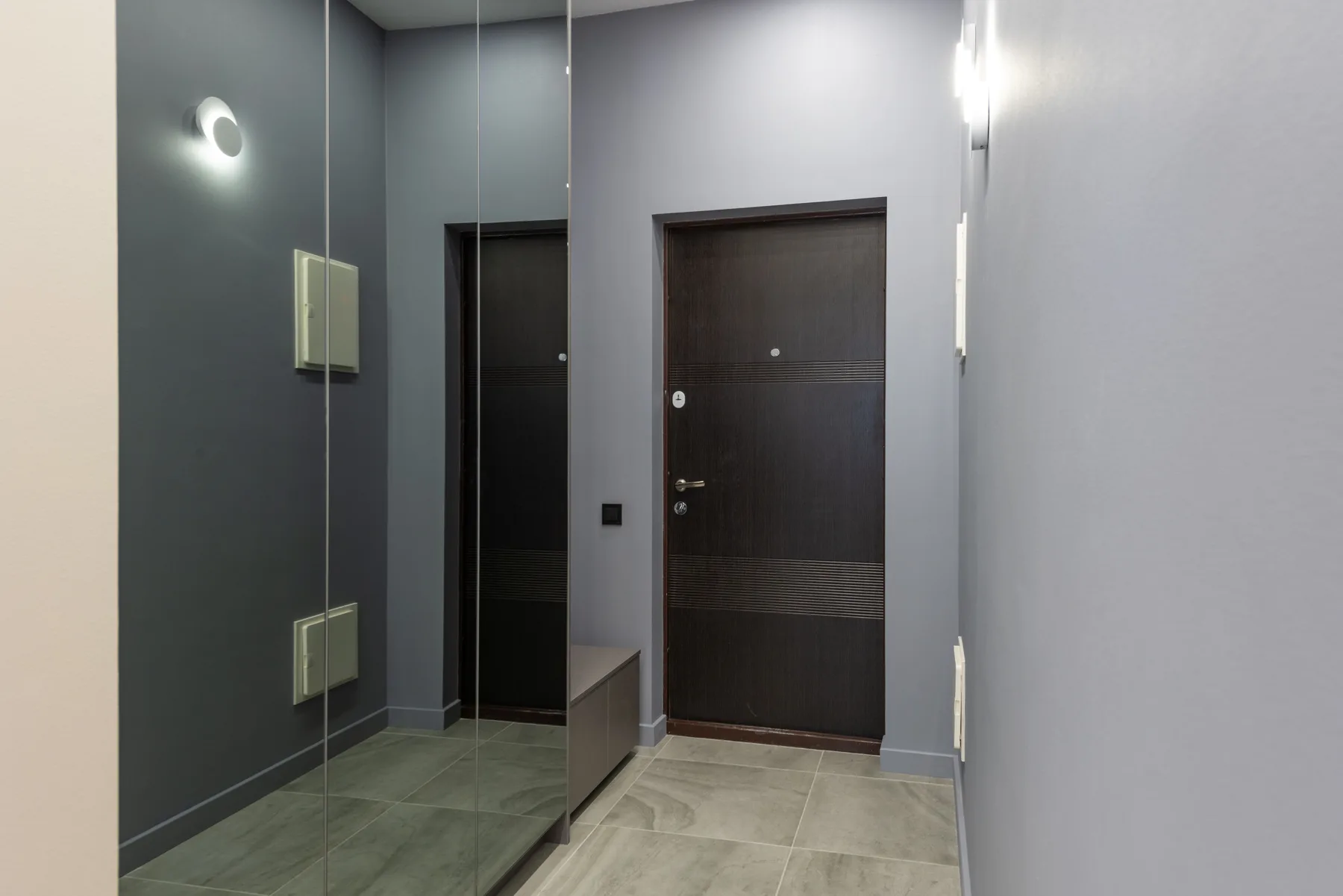 Dark wood modern hallway door