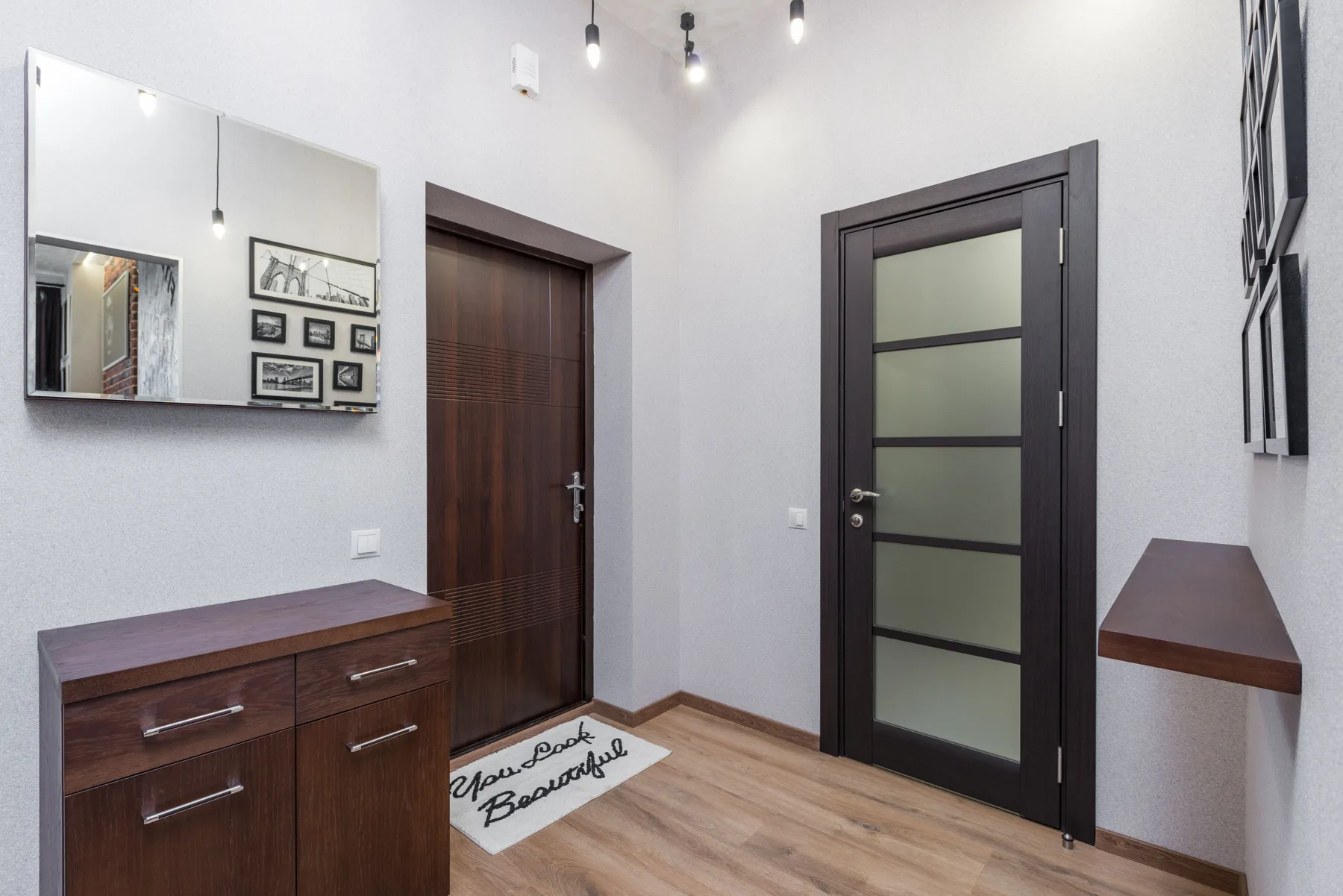 Double interior doors and mirror