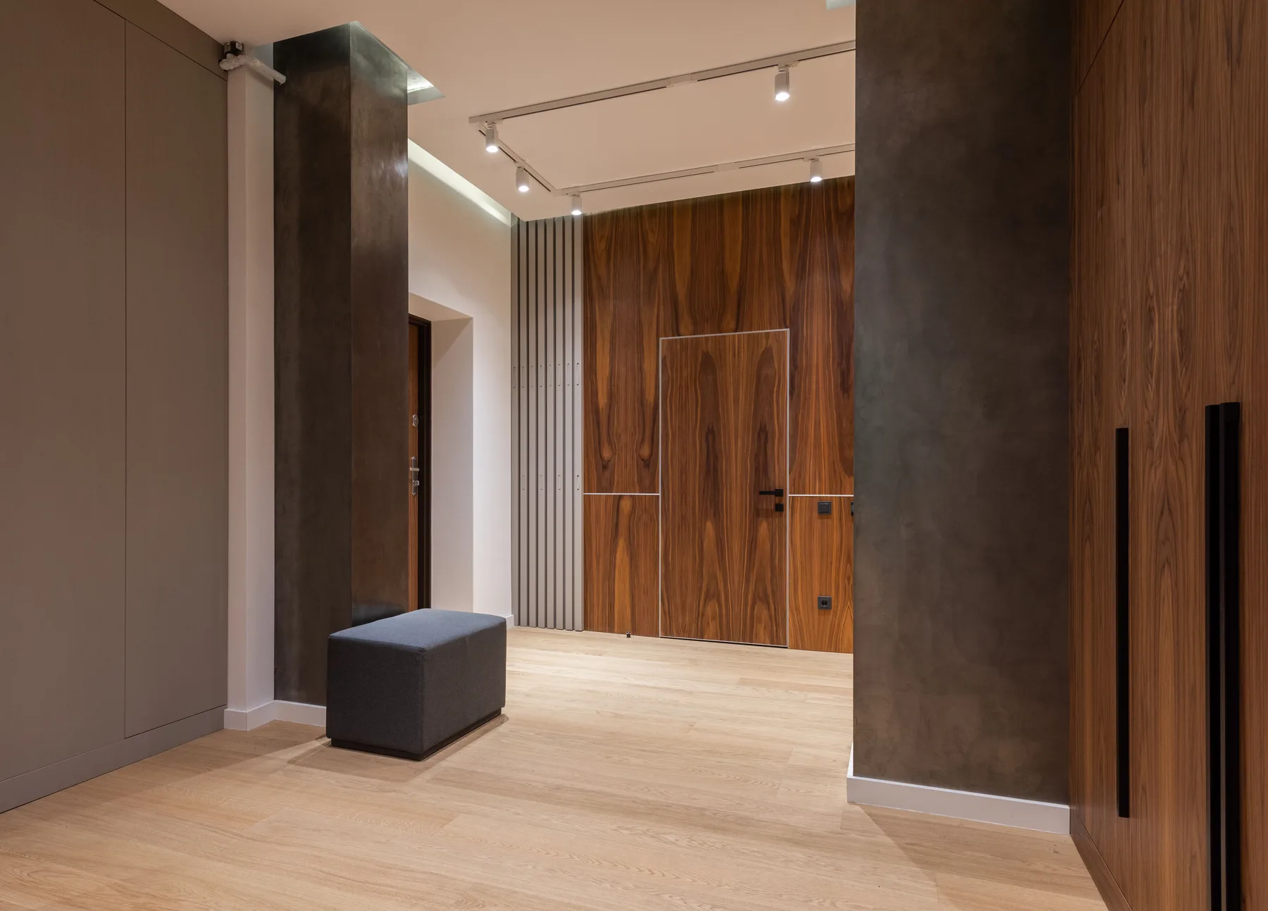 Warm wood interior entryway