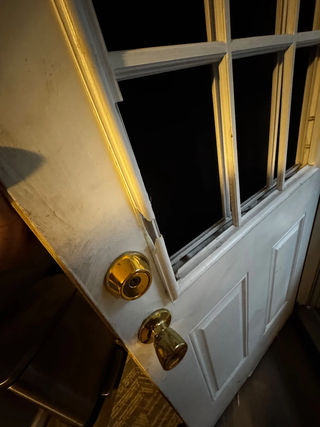 White glass panel door lock detail