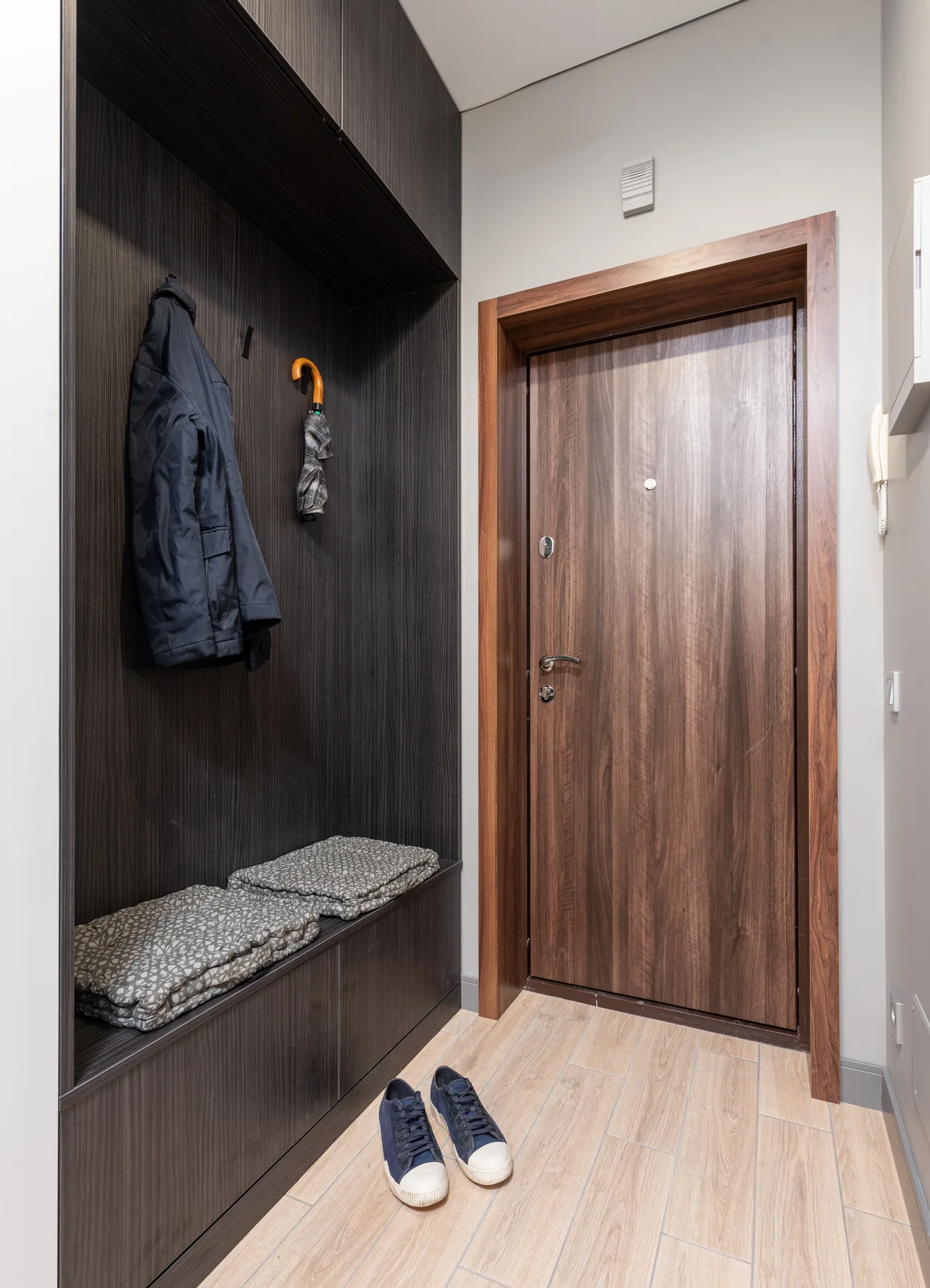 Wood paneled modern front door