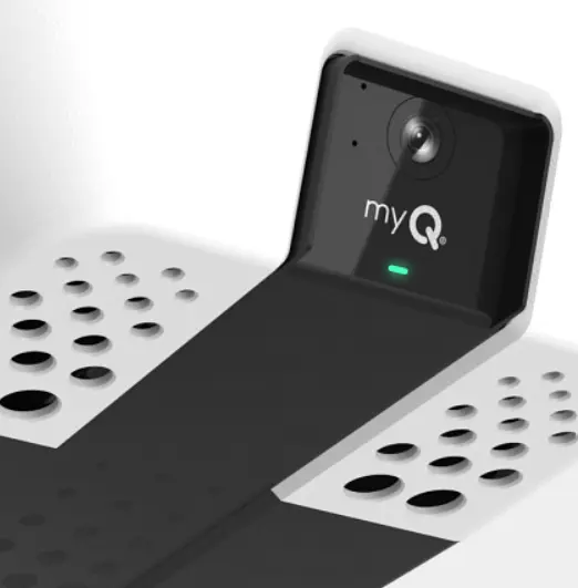 Close-up of the myQ controls on a garage opener