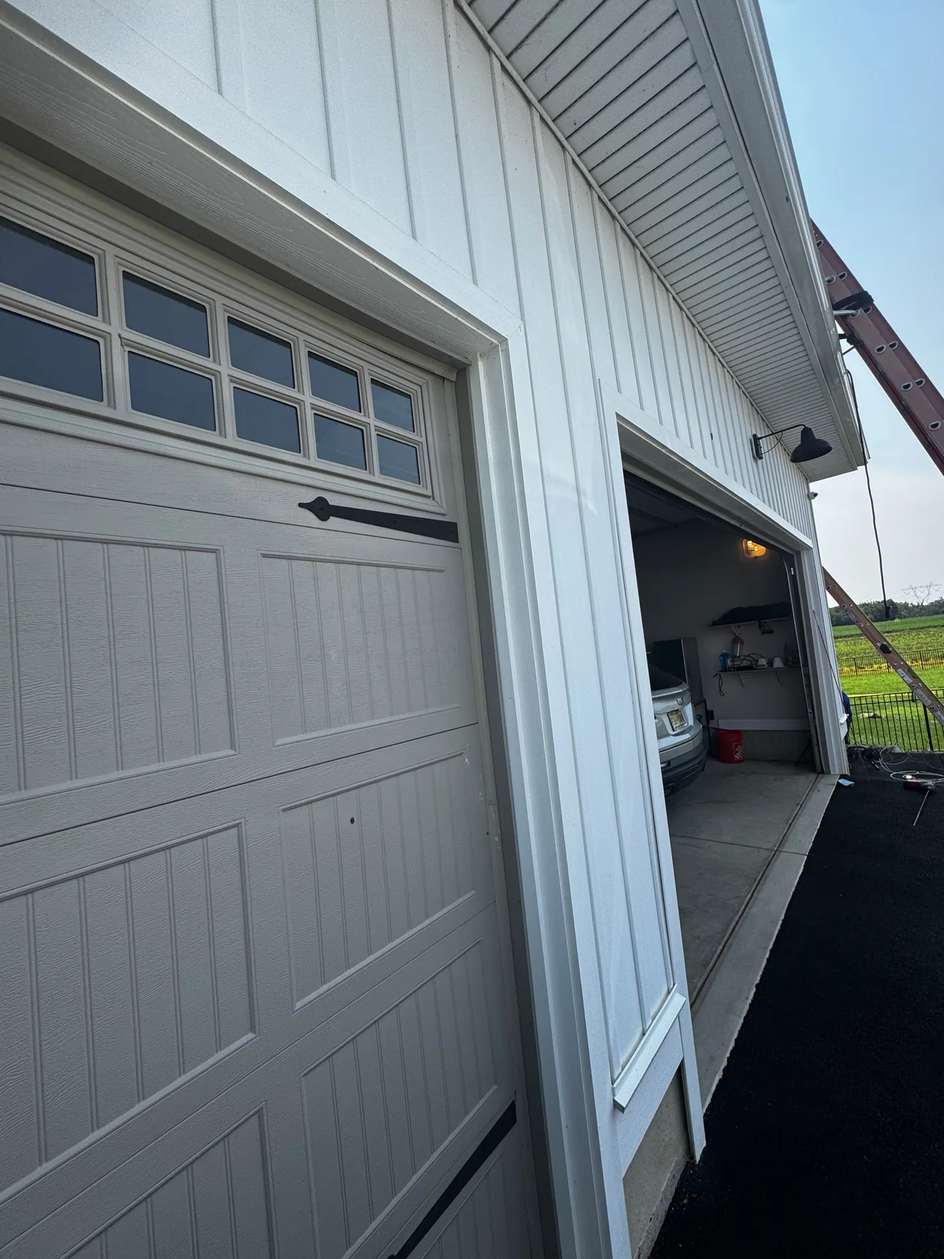 White garage door exterior angle