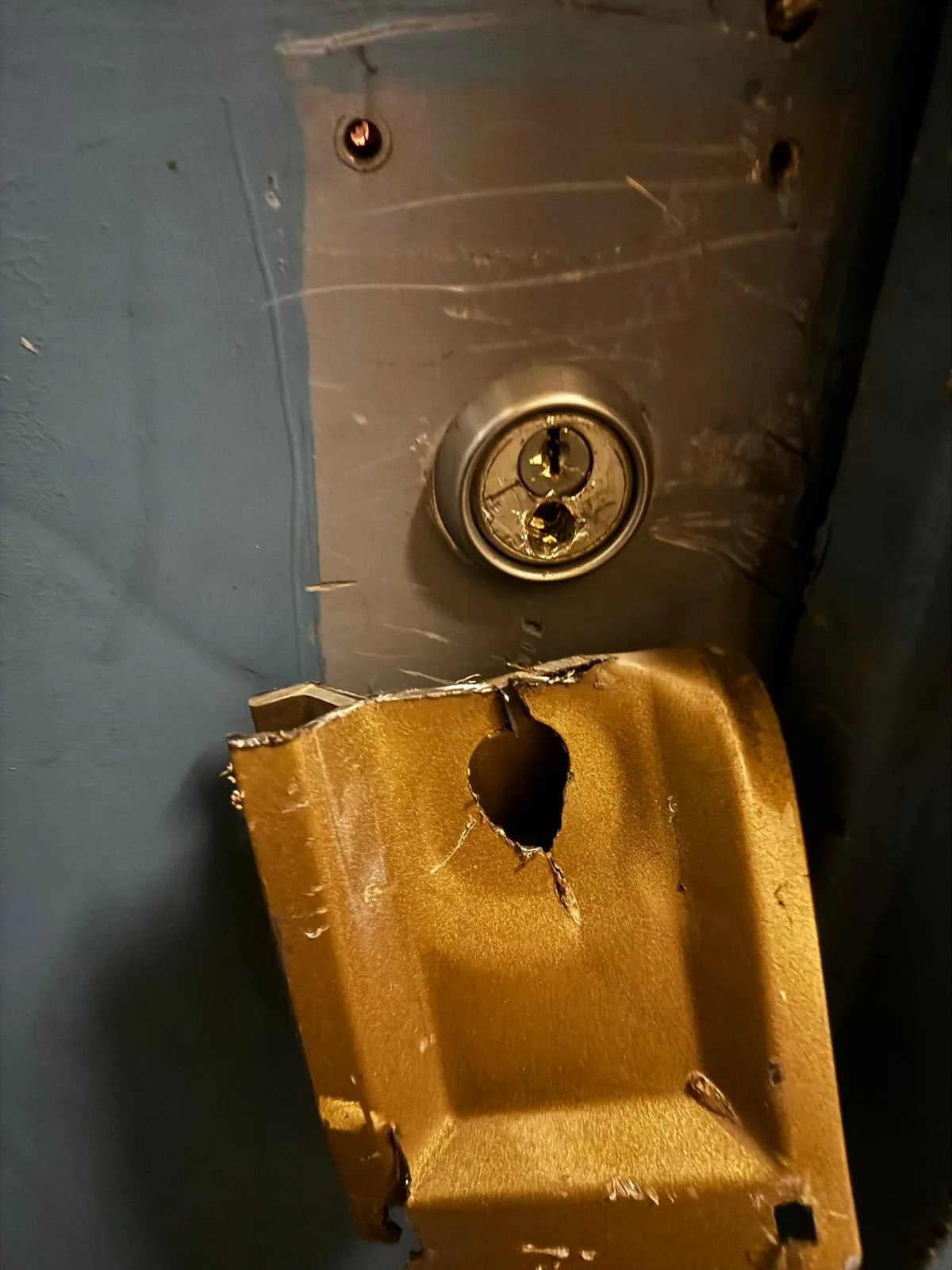 Cylinder and lock hardware closeup